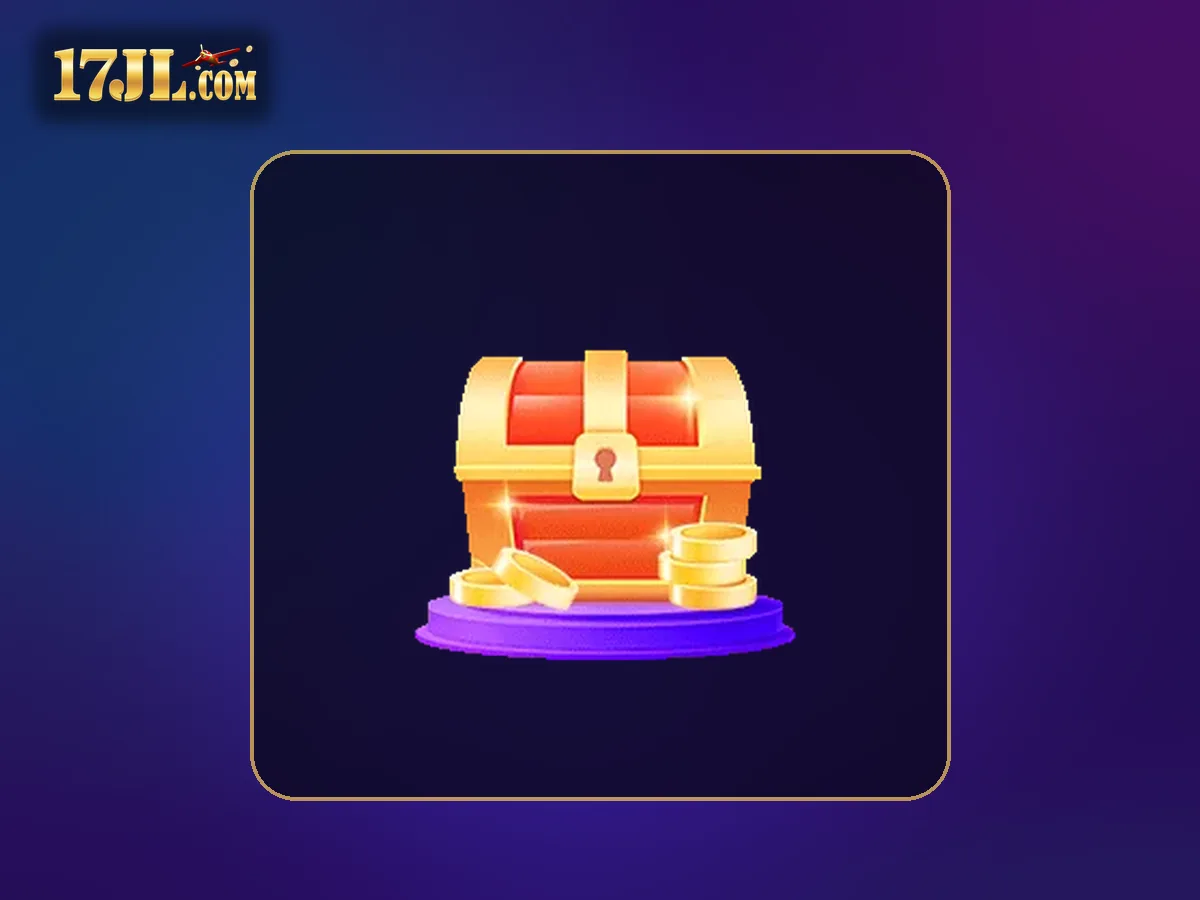 17JL promotions guide visual featuring Animated treasure chest with coins